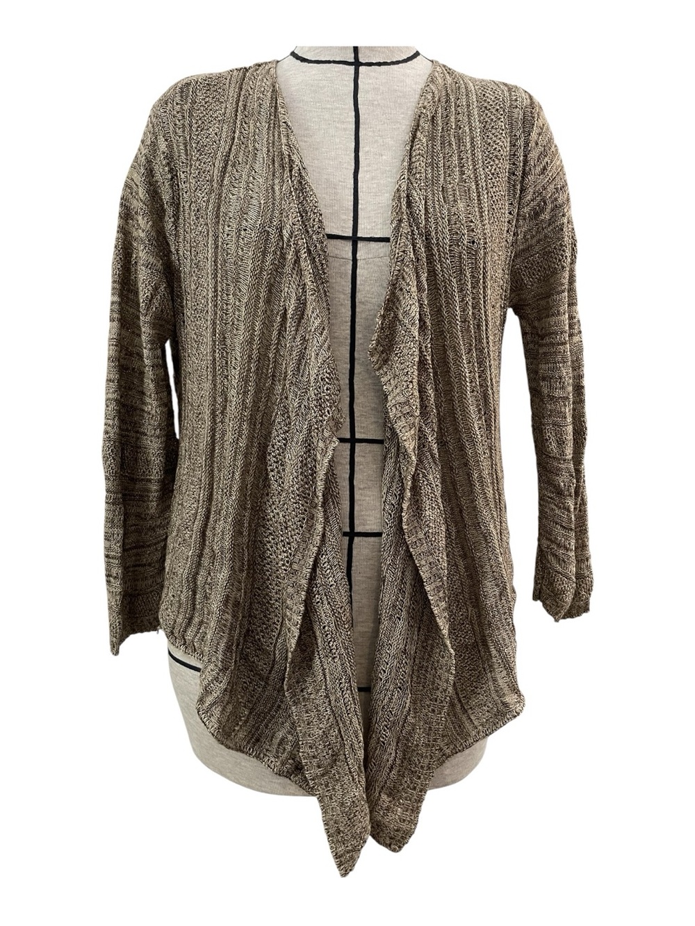 Faded Glory Open-Front Taupe Cable Knit Cardigan